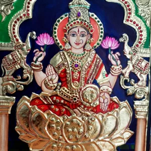 Sri Laxmi Devi Seated on Golden Lotus – Tanjore Painting