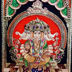 Sri Panchamukha Ganapathi Tanjore Painting
