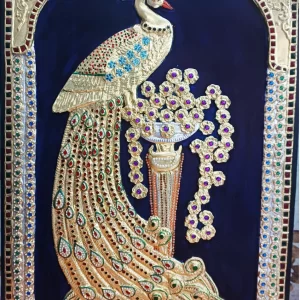 Golden Peacock Tanjore Painting