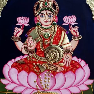 Sri Laxmi Devi Seated on Lotus Tanjore Painting