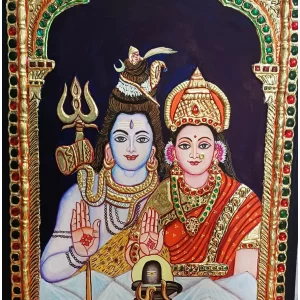 Sri Shiva Parvathi Devi Tanjavur Painting